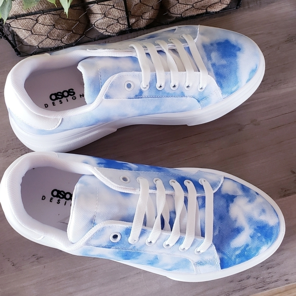 ASOS Design Dua Tie Dye Trainers Blue Sneakers Womens NEW - Picture 3 of 7